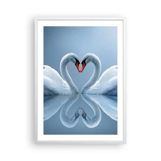 Obraz - Plakat - Czas na miłość - 50x70cm - Łabędzie Miłość Serce - Nowoczesny modny obraz Plakat rama biała ARTTOR ARTTOR