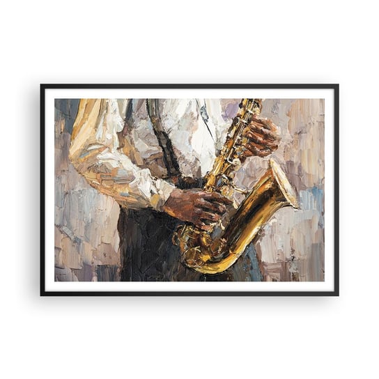 Obraz - Plakat - Czas na solo - 100x70cm - Saksofon Muzyka Malarstwo - Foto Plakaty w ramie koloru czarnego do Salonu Sypialni ARTTOR ARTTOR