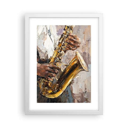 Obraz - Plakat - Czas na solo - 30x40cm - Saksofon Muzyka Malarstwo - Foto Plakaty na ścianę w ramie białej - Plakat do Salonu Sypialni ARTTOR ARTTOR