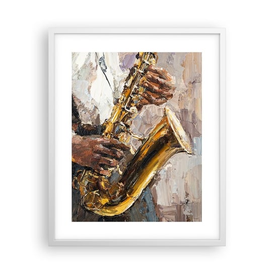 Obraz - Plakat - Czas na solo - 40x50cm - Saksofon Muzyka Malarstwo - Foto Plakaty w ramie koloru białego do Salonu Sypialni ARTTOR ARTTOR