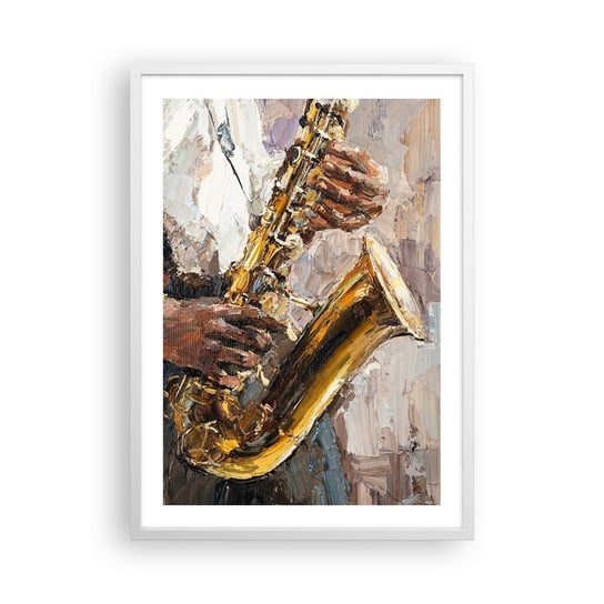 Obraz - Plakat - Czas na solo - 50x70cm - Saksofon Muzyka Malarstwo - Nowoczesny modny obraz Plakat rama biała ARTTOR ARTTOR