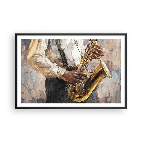 Obraz - Plakat - Czas na solo - 91x61cm - Saksofon Muzyka Malarstwo - Foto Plakaty na ścianę w czarnej ramie - Plakat do Salonu Sypialni ARTTOR ARTTOR