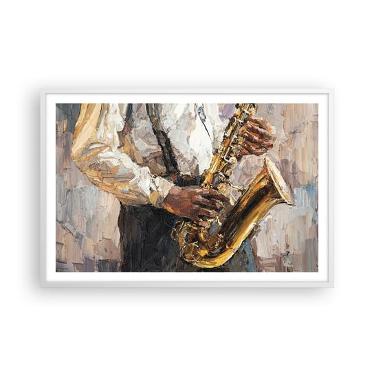 Obraz - Plakat - Czas na solo - 91x61cm - Saksofon Muzyka Malarstwo - Foto Plakaty na ścianę w ramie białej - Plakat do Salonu Sypialni ARTTOR ARTTOR