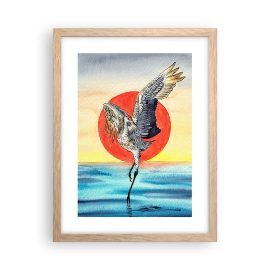 Obraz - Plakat - Czas wracać - 30x40cm - Ptak Słońce Japoński - Foto Plakaty na ścianę w ramie jasny dąb - Plakat do Salonu Sypialni ARTTOR ARTTOR