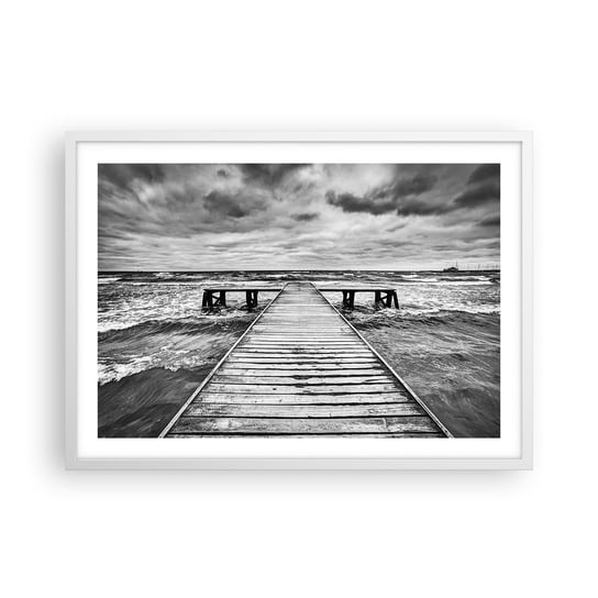 Obraz - Plakat - Czekam na wiatr, co rozgoni… - 70x50cm - Krajobraz Drewniany Pomost Morze - Nowoczesny modny obraz Plakat rama biała ARTTOR ARTTOR