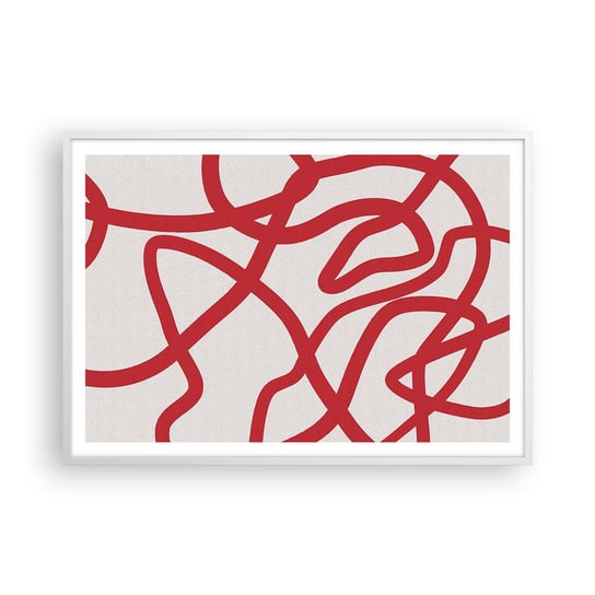 Obraz - Plakat - Czerwono na białym - 100x70cm - Minimalizm Sztuka Linie - Foto Plakaty w ramie koloru białego do Salonu Sypialni ARTTOR ARTTOR
