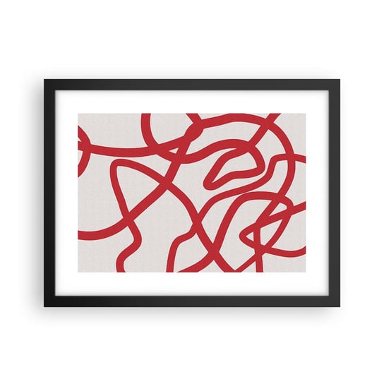 Obraz - Plakat - Czerwono na białym - 40x30cm - Minimalizm Sztuka Linie - Foto Plakaty na ścianę w czarnej ramie - Plakat do Salonu Sypialni ARTTOR ARTTOR