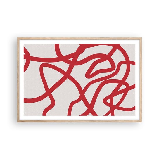 Obraz - Plakat - Czerwono na białym - 91x61cm - Minimalizm Sztuka Linie - Foto Plakaty na ścianę w ramie jasny dąb - Plakat do Salonu Sypialni ARTTOR ARTTOR