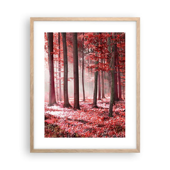 Obraz - Plakat - Czerwony równie piękny - 40x50cm - Krajobraz Las Drzewa - Foto Plakaty w ramie koloru jasny dąb do Salonu Sypialni ARTTOR ARTTOR