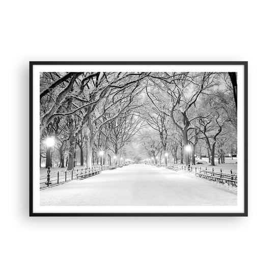 Obraz - Plakat - Cztery pory roku – zima - 100x70cm - Śnieg Zima Park - Foto Plakaty w ramie koloru czarnego do Salonu Sypialni ARTTOR ARTTOR