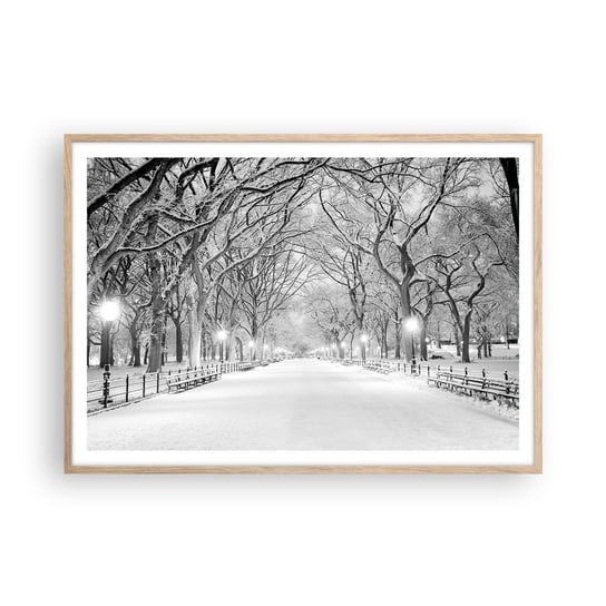 Obraz - Plakat - Cztery pory roku – zima - 100x70cm - Śnieg Zima Park - Foto Plakaty w ramie koloru jasny dąb do Salonu Sypialni ARTTOR ARTTOR