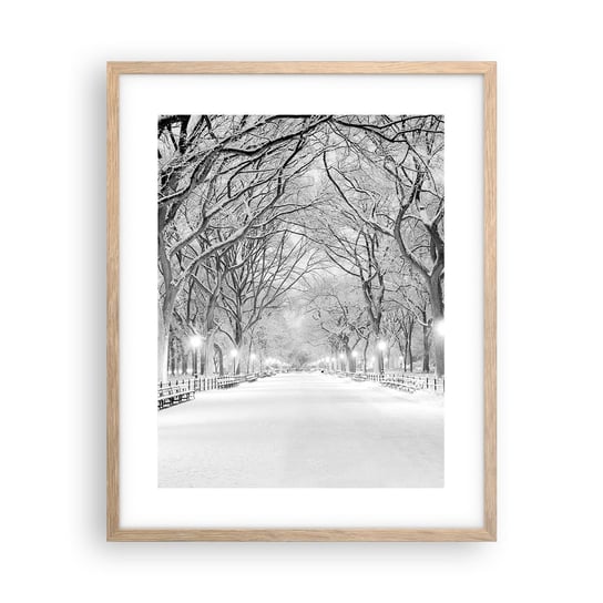 Obraz - Plakat - Cztery pory roku – zima - 40x50cm - Śnieg Zima Park - Foto Plakaty w ramie koloru jasny dąb do Salonu Sypialni ARTTOR ARTTOR