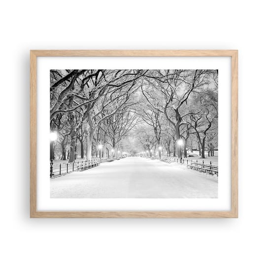 Obraz - Plakat - Cztery pory roku – zima - 50x40cm - Śnieg Zima Park - Foto Plakaty w ramie koloru jasny dąb do Salonu Sypialni ARTTOR ARTTOR