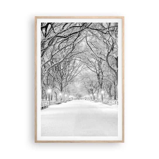 Obraz - Plakat - Cztery pory roku – zima - 70x100cm - Śnieg Zima Park - Foto Plakaty w ramie koloru jasny dąb do Salonu Sypialni ARTTOR ARTTOR