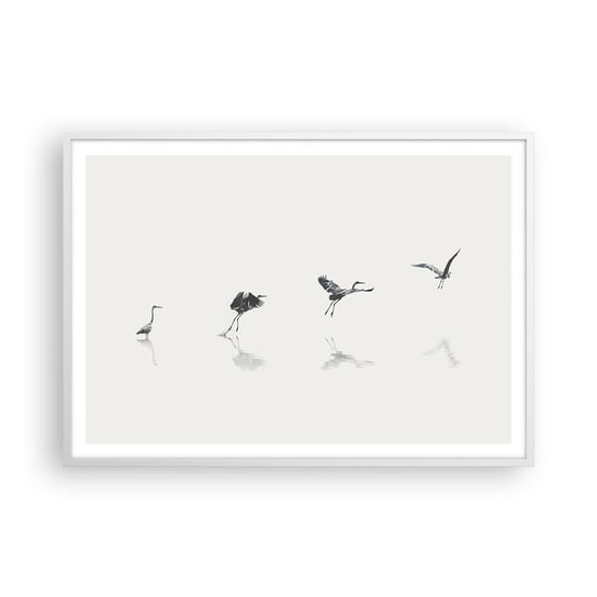 Obraz - Plakat - Cztery proste kroki - 100x70cm - Ptak Czapla Grafika - Foto Plakaty w ramie koloru białego do Salonu Sypialni ARTTOR ARTTOR