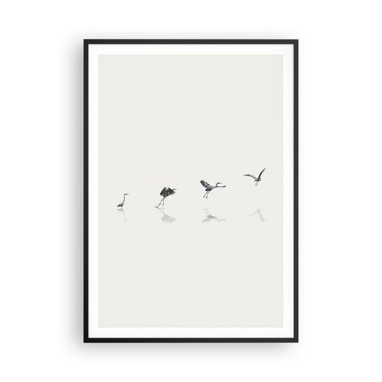 Obraz - Plakat - Cztery proste kroki - 70x100cm - Ptak Czapla Grafika - Foto Plakaty w ramie koloru czarnego do Salonu Sypialni ARTTOR ARTTOR