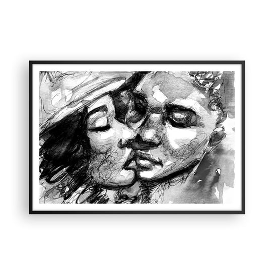 Obraz - Plakat - Czuła chwila - 100x70cm - Całusy Miłość Zakochani - Foto Plakaty w ramie koloru czarnego do Salonu Sypialni ARTTOR ARTTOR