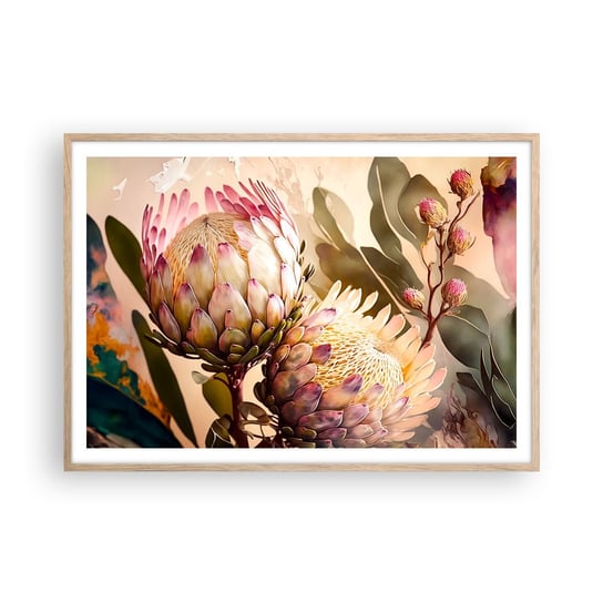 Obraz - Plakat - Czule objęte - 100x70cm - Kwiaty Rośliny Botanika - Foto Plakaty w ramie koloru jasny dąb do Salonu Sypialni ARTTOR ARTTOR