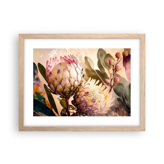 Obraz - Plakat - Czule objęte - 40x30cm - Kwiaty Rośliny Botanika - Foto Plakaty na ścianę w ramie jasny dąb - Plakat do Salonu Sypialni ARTTOR ARTTOR