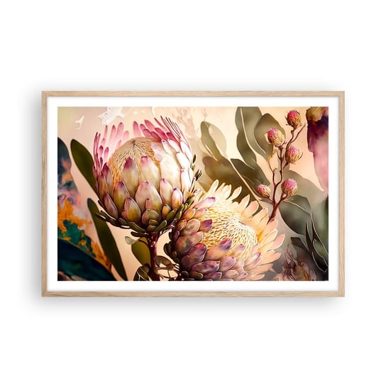 Obraz - Plakat - Czule objęte - 91x61cm - Kwiaty Rośliny Botanika - Foto Plakaty na ścianę w ramie jasny dąb - Plakat do Salonu Sypialni ARTTOR ARTTOR