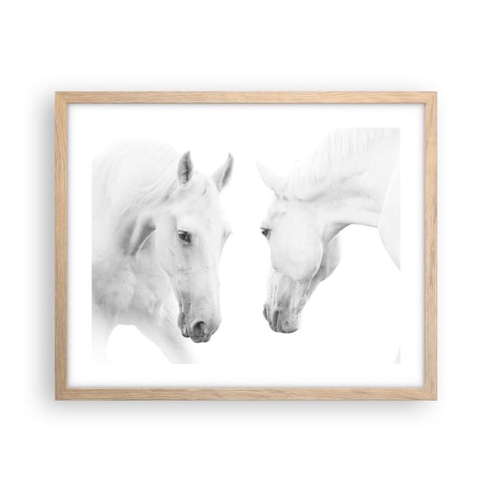 Obraz - Plakat - Czy to jest przyjaźń…? - 50x40cm - Konie Natura Zwierzęta - Foto Plakaty w ramie koloru jasny dąb do Salonu Sypialni ARTTOR ARTTOR