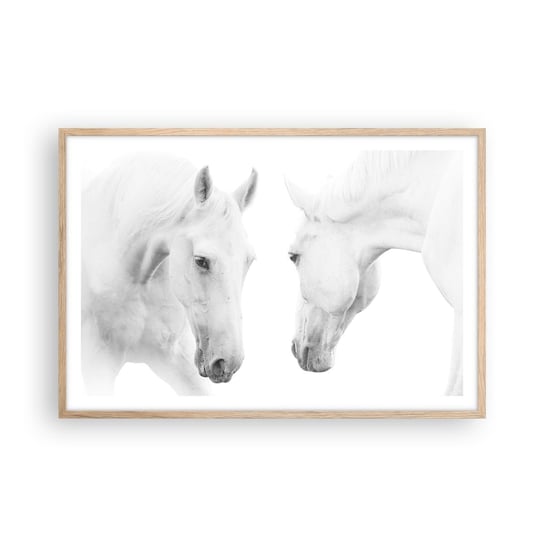 Obraz - Plakat - Czy to jest przyjaźń…? - 91x61cm - Konie Natura Zwierzęta - Foto Plakaty na ścianę w ramie jasny dąb - Plakat do Salonu Sypialni ARTTOR ARTTOR