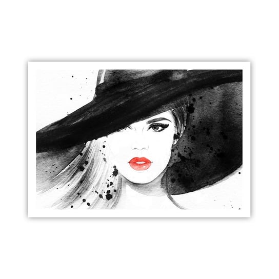 Obraz - Plakat - Dama w czerni - 100x70cm - Kobieta Twarz Kobiety Portret Kobiety - Foto Plakaty bez ramy na ścianę do Salonu Sypialni ARTTOR ARTTOR