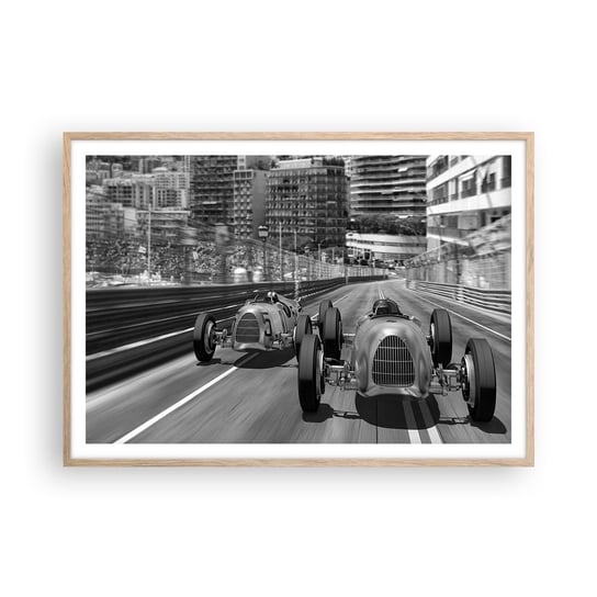 Obraz - Plakat - Dawno temu w Monte Carlo - 100x70cm - Motoryzacja Wyścig Vintage - Foto Plakaty w ramie koloru jasny dąb do Salonu Sypialni ARTTOR ARTTOR