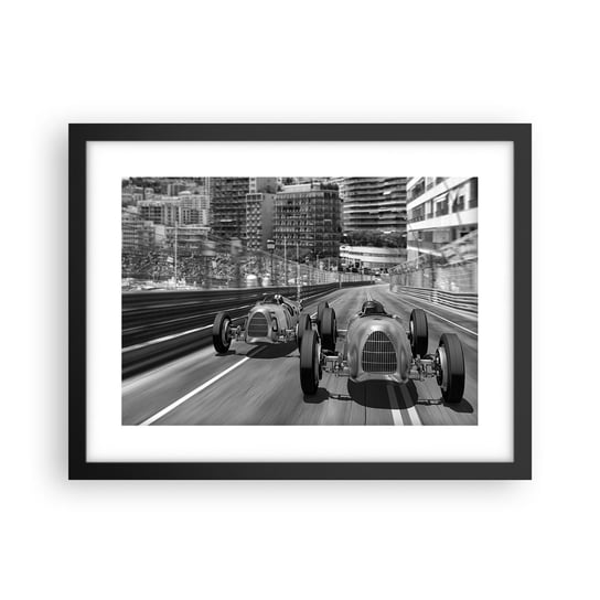 Obraz - Plakat - Dawno temu w Monte Carlo - 40x30cm - Motoryzacja Wyścig Vintage - Foto Plakaty na ścianę w czarnej ramie - Plakat do Salonu Sypialni ARTTOR ARTTOR