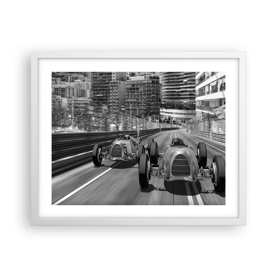Obraz - Plakat - Dawno temu w Monte Carlo - 50x40cm - Motoryzacja Wyścig Vintage - Foto Plakaty w ramie koloru białego do Salonu Sypialni ARTTOR ARTTOR