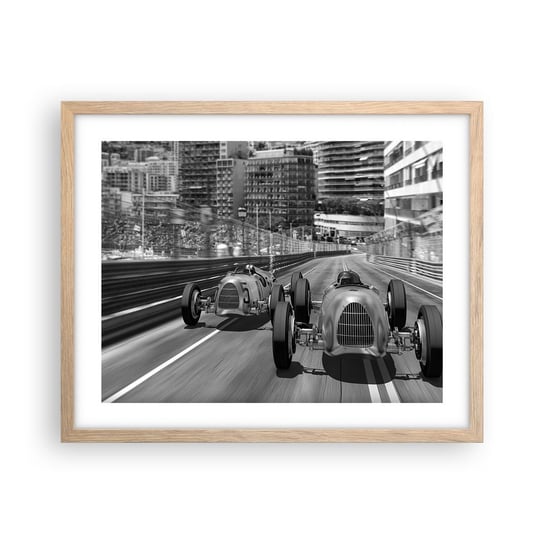 Obraz - Plakat - Dawno temu w Monte Carlo - 50x40cm - Motoryzacja Wyścig Vintage - Foto Plakaty w ramie koloru jasny dąb do Salonu Sypialni ARTTOR ARTTOR