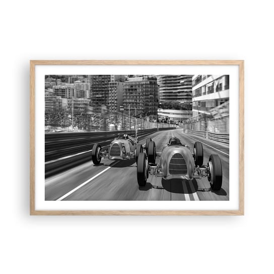 Obraz - Plakat - Dawno temu w Monte Carlo - 70x50cm - Motoryzacja Wyścig Vintage - Nowoczesny modny obraz Plakat rama jasny dąb ARTTOR ARTTOR