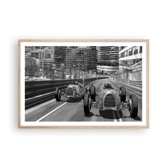 Obraz - Plakat - Dawno temu w Monte Carlo - 91x61cm - Motoryzacja Wyścig Vintage - Foto Plakaty na ścianę w ramie jasny dąb - Plakat do Salonu Sypialni ARTTOR ARTTOR