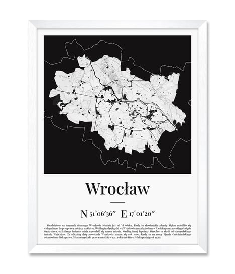 Obraz plakat dekoracyjny na ścianę do salonu mapa plan miasta Wrocław Wrocławia biała rama 32x42 cm iWALL studio