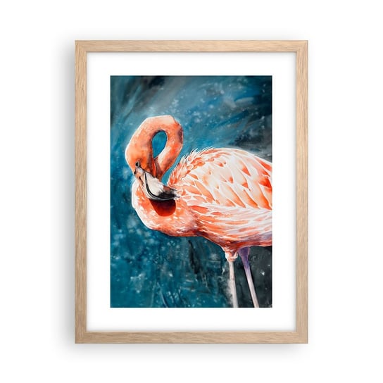 Obraz - Plakat - Dekoracyjny z natury - 30x40cm - Flaming Ptak Natura - Foto Plakaty na ścianę w ramie jasny dąb - Plakat do Salonu Sypialni ARTTOR ARTTOR