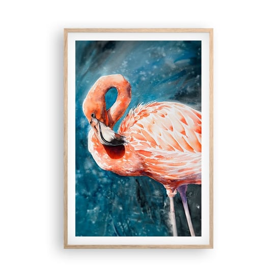 Obraz - Plakat - Dekoracyjny z natury - 61x91cm - Flaming Ptak Natura - Foto Plakaty na ścianę w ramie jasny dąb - Plakat do Salonu Sypialni ARTTOR ARTTOR