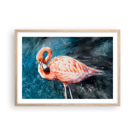 Obraz - Plakat - Dekoracyjny z natury - 70x50cm - Flaming Ptak Natura - Nowoczesny modny obraz Plakat rama jasny dąb ARTTOR ARTTOR