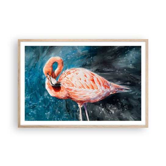 Obraz - Plakat - Dekoracyjny z natury - 91x61cm - Flaming Ptak Natura - Foto Plakaty na ścianę w ramie jasny dąb - Plakat do Salonu Sypialni ARTTOR ARTTOR