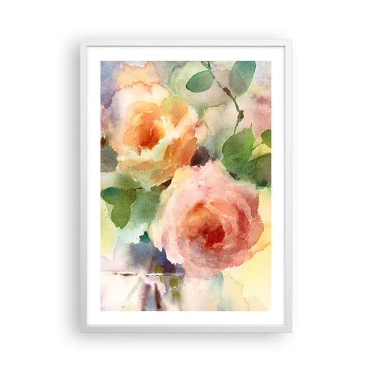 Obraz - Plakat - Delikatne jak akwarela - 50x70cm - Kwiaty Róże Bukiet - Nowoczesny modny obraz Plakat rama biała ARTTOR ARTTOR