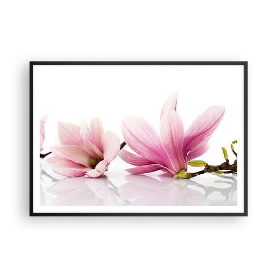 Obraz - Plakat - Delikatne jak powiew wiosny - 100x70cm - Kwiat Magnolia Natura - Foto Plakaty w ramie koloru czarnego do Salonu Sypialni ARTTOR ARTTOR