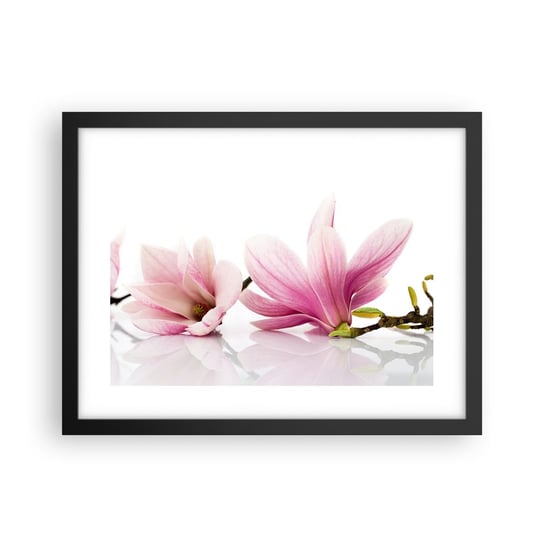 Obraz - Plakat - Delikatne jak powiew wiosny - 40x30cm - Kwiat Magnolia Natura - Foto Plakaty na ścianę w czarnej ramie - Plakat do Salonu Sypialni ARTTOR ARTTOR