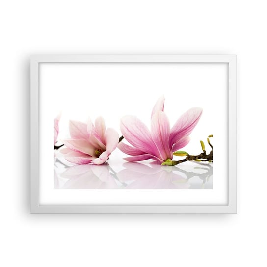 Obraz - Plakat - Delikatne jak powiew wiosny - 40x30cm - Kwiat Magnolia Natura - Foto Plakaty na ścianę w ramie białej - Plakat do Salonu Sypialni ARTTOR ARTTOR