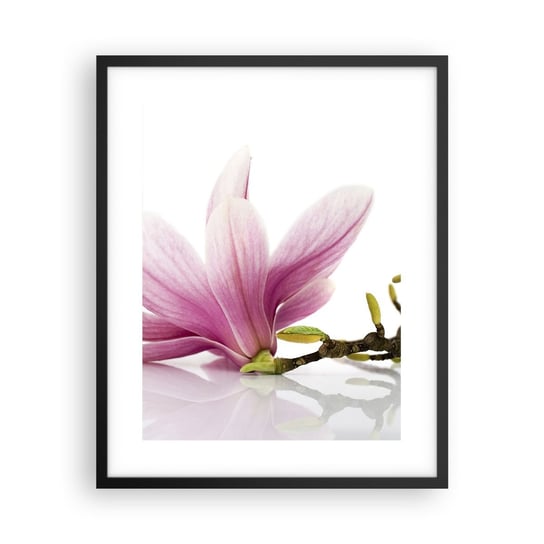 Obraz - Plakat - Delikatne jak powiew wiosny - 40x50cm - Kwiat Magnolia Natura - Foto Plakaty w ramie koloru czarnego do Salonu Sypialni ARTTOR ARTTOR