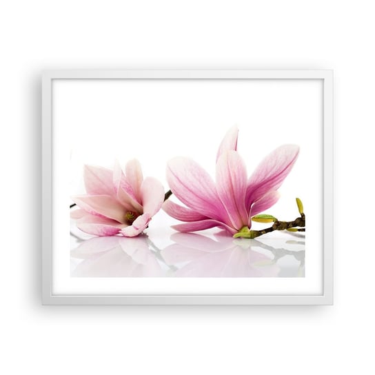 Obraz - Plakat - Delikatne jak powiew wiosny - 50x40cm - Kwiat Magnolia Natura - Foto Plakaty w ramie koloru białego do Salonu Sypialni ARTTOR ARTTOR