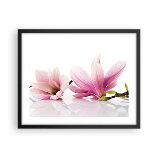 Obraz - Plakat - Delikatne jak powiew wiosny - 50x40cm - Kwiat Magnolia Natura - Foto Plakaty w ramie koloru czarnego do Salonu Sypialni ARTTOR ARTTOR