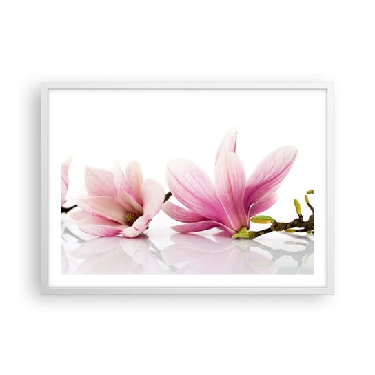 Obraz - Plakat - Delikatne jak powiew wiosny - 70x50cm - Kwiat Magnolia Natura - Nowoczesny modny obraz Plakat rama biała ARTTOR ARTTOR