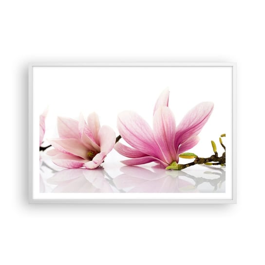 Obraz - Plakat - Delikatne jak powiew wiosny - 91x61cm - Kwiat Magnolia Natura - Foto Plakaty na ścianę w ramie białej - Plakat do Salonu Sypialni ARTTOR ARTTOR