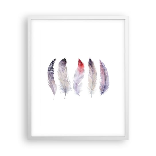 Obraz - Plakat - Delikatne jak różnobarwna mgła - 40x50cm - Ptasie Pióro Boho Grafika - Foto Plakaty w ramie koloru białego do Salonu Sypialni ARTTOR ARTTOR