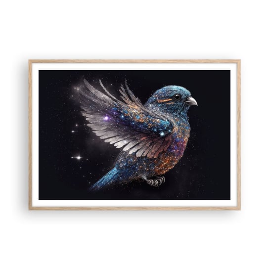 Obraz - Plakat - Diamentowy wróbel - 100x70cm - Ptak Magiczny Kosmos - Foto Plakaty w ramie koloru jasny dąb do Salonu Sypialni ARTTOR ARTTOR