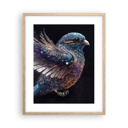 Obraz - Plakat - Diamentowy wróbel - 40x50cm - Ptak Magiczny Kosmos - Foto Plakaty w ramie koloru jasny dąb do Salonu Sypialni ARTTOR ARTTOR